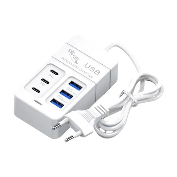 Зарядное устройство настенное с 3 USB и 3 Type-C, EU