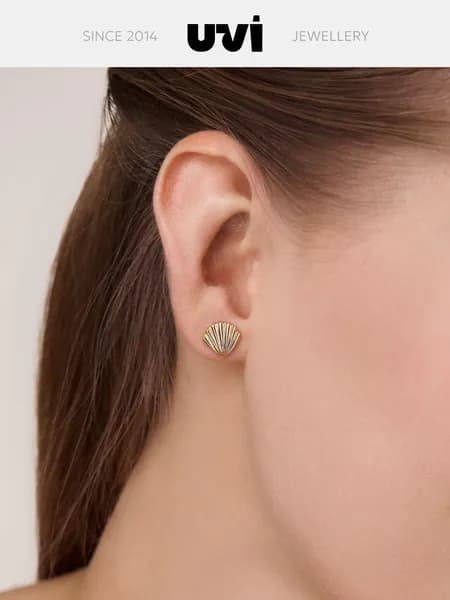 Моносерьга, одиночная серьга золото 585 Ракушки, гвоздики (пусеты), UVI Jewellery