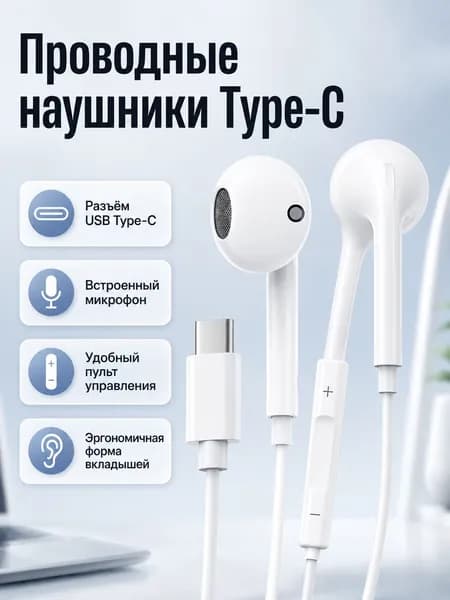 Наушники проводные, белый