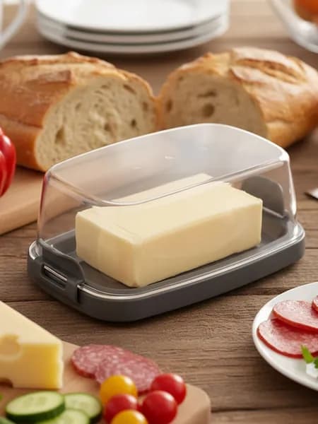 Масленка для сливочного масла с крышкой Martika, сырница контейнер для сыра, пластик, серый, 16х10х6 см