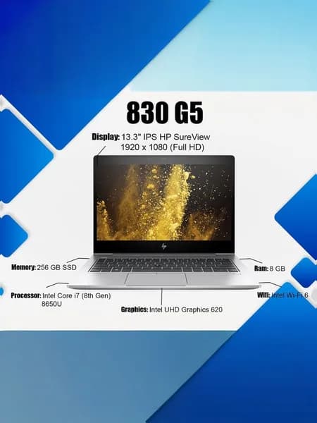 HP HP EliteBook 830 G5, Как новый Ноутбук 13.3", Intel Core i7-8650U, RAM 8 ГБ, SSD 512 ГБ, Intel UHD Graphics 620, Windows Pro, серебристый, Русская раскладка
