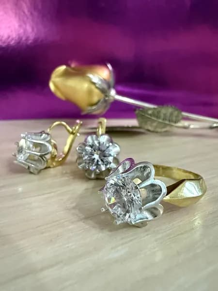Серьги и кольцо Тюльпан серебро 925 с позолотой