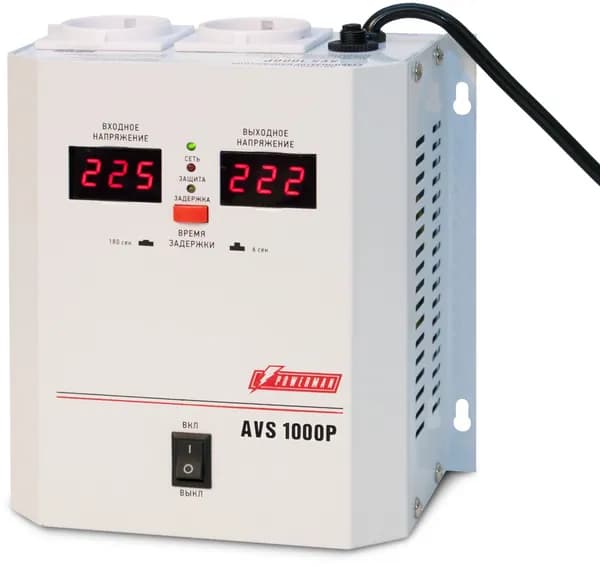 Стабилизатор POWERMAN AVS 1000P, ступенчатый регулятор, цифровые индикаторы уровней напряжения, 1000ВА, 110-260В