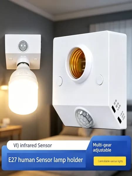 GEALFIS Лампа с датчиком движения E27 10W, умное освещение с автоотключением, дальность 8 метров, угол обзора 360, для дома и улицы, экономия энергии 85%