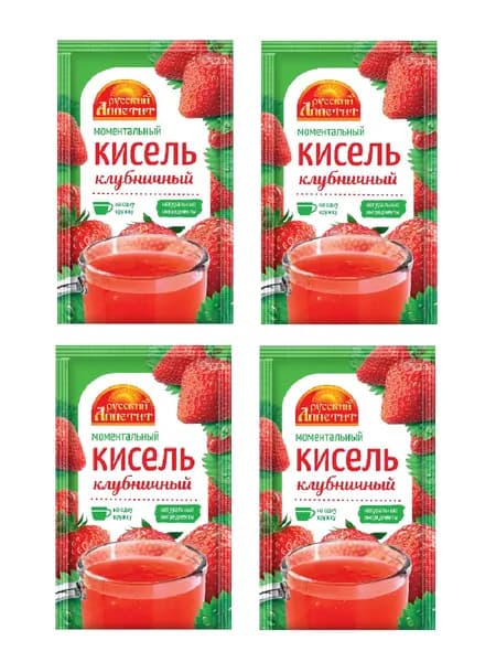 Кисель моментальный РУССКИЙ АППЕТИТ Клубничный, 4 шт по 30 гр