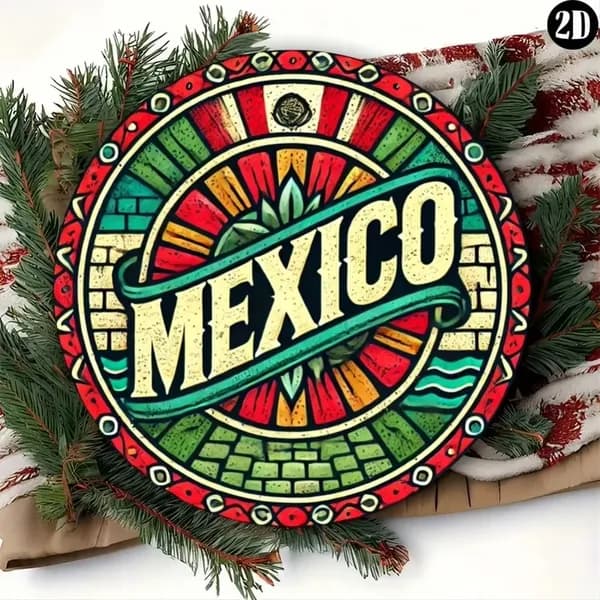 Табличка "Mexico", мексиканский стиль, металл, декор для дома и кафе, 20х20 см.