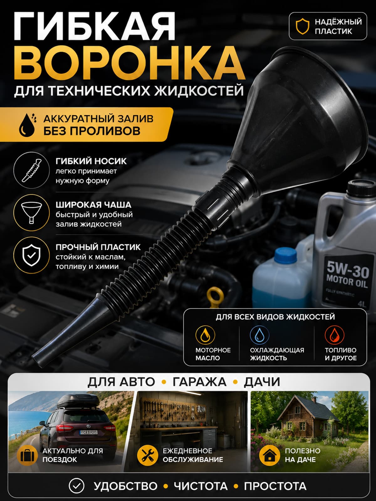 Воронка автомобильная разборная с гибким шлангом