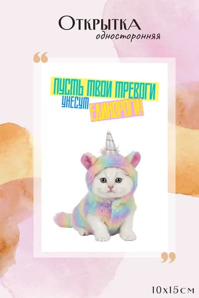 Открытка "С Днем Рождения" пусть твои тревоги унесут единороги/с конвертом