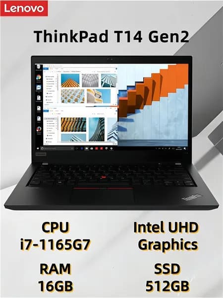 Lenovo Ноутбук 14", Intel Core i7-1165G7, RAM 16 ГБ, SSD 512 ГБ, Intel UHD Graphics, Windows Pro, черный, Английская раскладка