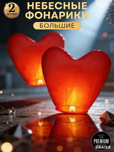 Небесный фонарик Сердце 2 шт, большой фонарик желаний красный 95х95 см, летающее сердце для романтического свидания на свадьбу и 14 февраля