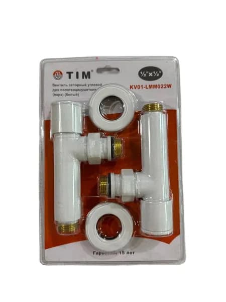 Вентиль запорный угловой 1/2х1/2 шш для ПС круг Белый TIM (2шт) KV01-LMM022W