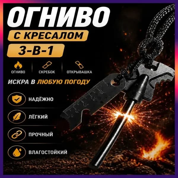 Огниво с кресалом, применяемое для выживания в полевых условиях, считается премиуминструментом при разведении костров на открытой местности.