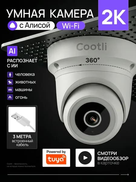 Камера видеонаблюдения WIFI уличная 2К купольная, умная с Яндекс Алисой (CI-OIDWF242)