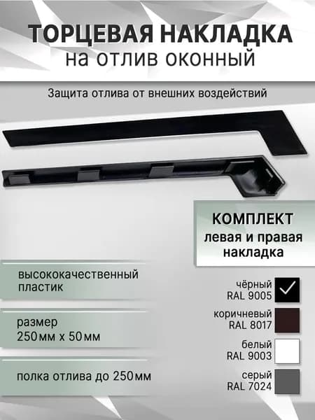 Торцевая накладка на отлив чёрная RAL 9005, 1 пара