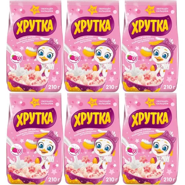 Сухой завтрак подушечки Хрутка клубнично-ванильное настроение 210 г, набор: 6 штук