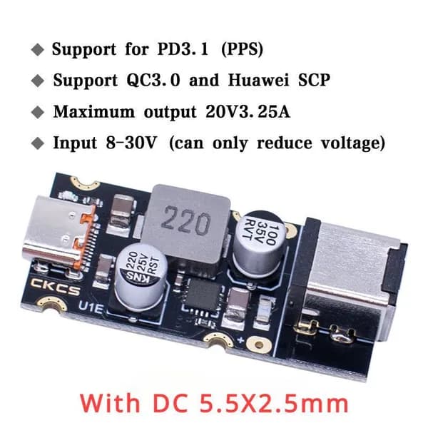 QC4.0 QC3.0 Type-C USB PD 65 Вт Модуль адаптера для быстрой зарядки DC 8-32 В 3.25 A 65 Вт Понижающий модуль SCP / FCP /PDF PD65W