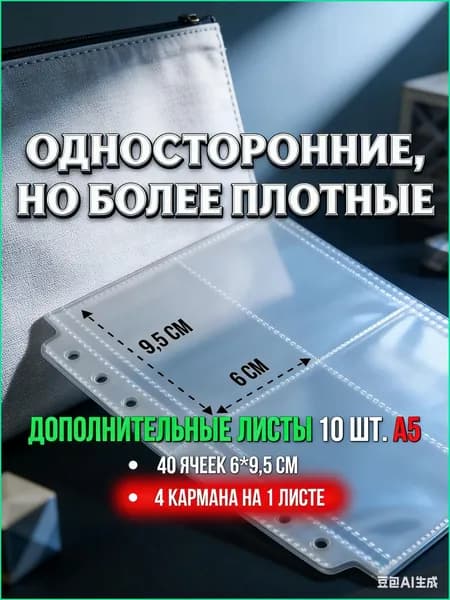 Дополнительные листы для альбома A5 10 шт односторонние на 20 ячеек по 4 кармана для коллекционирования карточек и открыток
