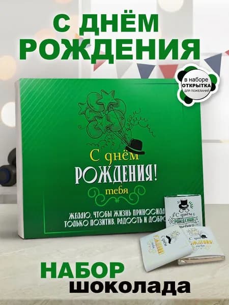 Подарок на день рождения набор шоколада мужу, другу, коллеге,12 конфет с пожеланиями и открыткой