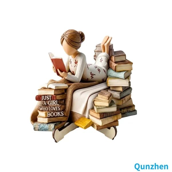 Деревянная фигурка девушки-читательницы с книгами, 3D-рельеф, на подставке