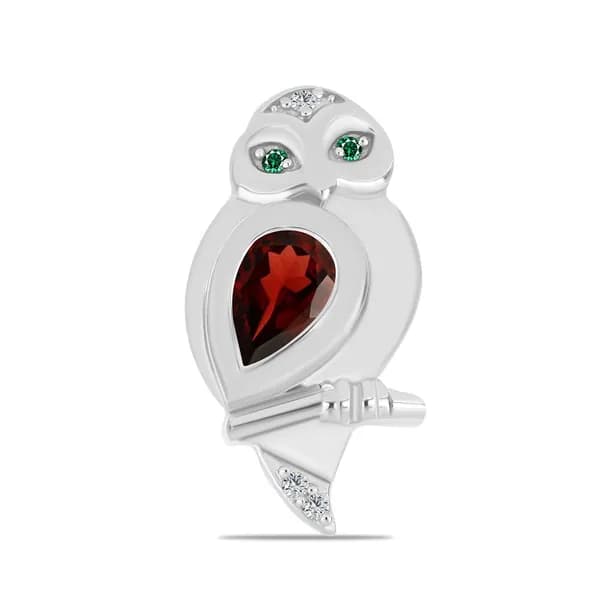 Balex Jewellery Брошь из серебра 925 пробы с натуральным гранатом, изумрудом и фианитами
