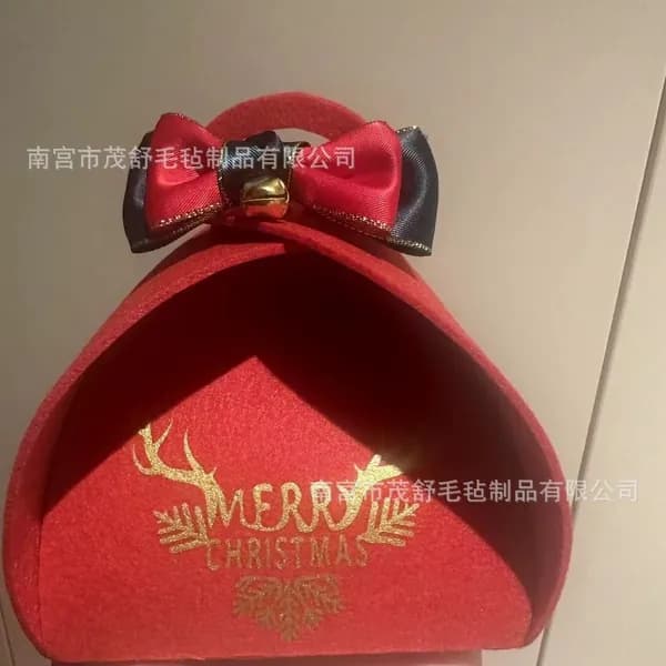 Подарочная коробка из войлока для яблок, красная, модель 4, с бантом