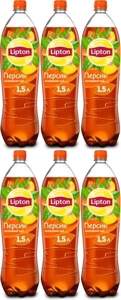 Холодный чай Lipton черный персик 1,5 л, комплект: 6 упаковок по 1.5 л