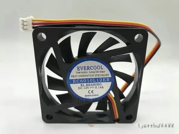 Бесшумный 3-проводной вентилятор охлаждения EVERCOOL EC6010L12ER 60x60x10mm DC12V промышленный для серверов и электронного о