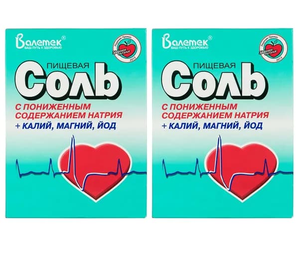 Соль Валетек +K+MG+I с пониженным содержанием натрия, 2 шт по 350г