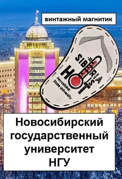 Винтажный магнит "SIBERIA IS HOT, Новосибирский государственный университет : современный символ гордости НГУ 6 см