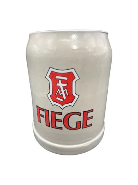 Пивная кружка в бежево-красных тонах Bavaria "Fiege" винтажная, 12 х 8 см, керамика, 500 мл, Германия, 1960-70 гг.