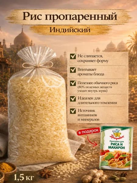Рис пропаренный длиннозерный 1,5кг