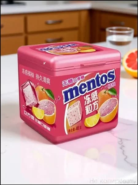 Эксклюзивный ассортимент жевательных кубиков без сахара, Mentos, с цитрусовыми нотками грейпфрута и апельсина, реализуется в упаковке 46 г.