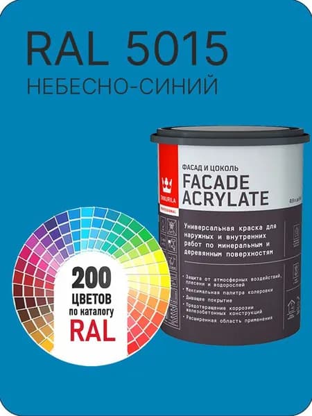 Tikkurila Facade Acrylate краска для фасадов и интерьеров цвет небесно-синий Ral 5015 0.9 л.