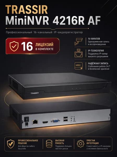 TRASSIR MiniNVR 4216R AF Видеорегистратор IP 16-ти канальный