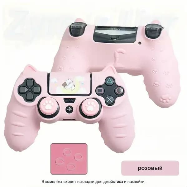 Чехол для контроллера PS4 / Мягкий силиконовый чехол Mark Life с милыми котоушками / анти скольжение и потоотделение