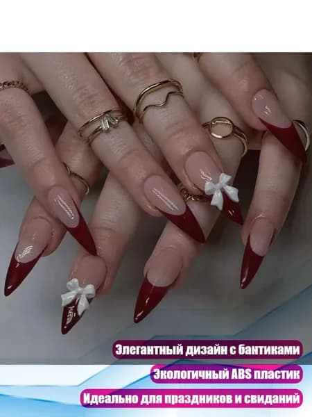 Элегантные длинные накладные ногти с бантами