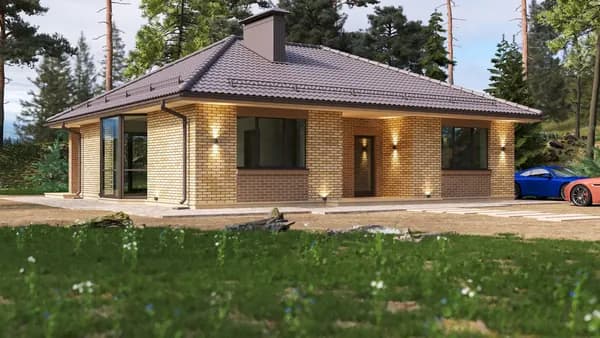Классический 104 м2 одноэтажный проект дома с 3 спальнями и террасой (зеркальная версия). 1000 лайков и 50000 дочитываний