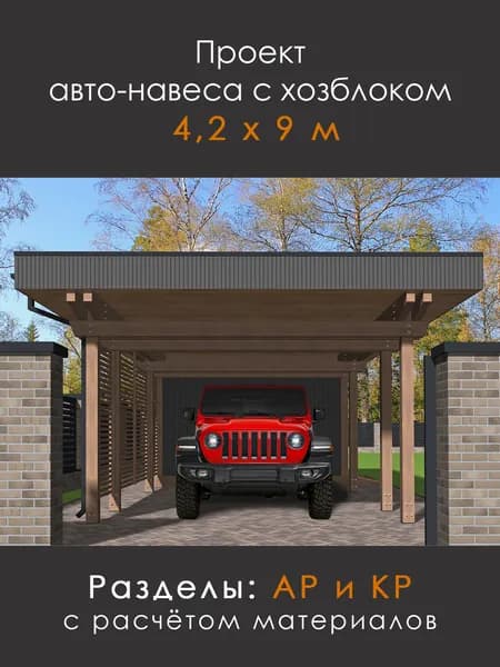 Проект навеса для автомобиля с хозблоком 4,2х9 м (АН-49)