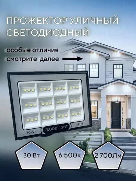 Прожектор светодиодный (уличный) 30Вт, 6500К, IP66