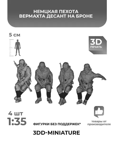 3DD Немецкая пехота в зимней униформе десант на броне. Масштаб 1/35. Вторая мировая война.