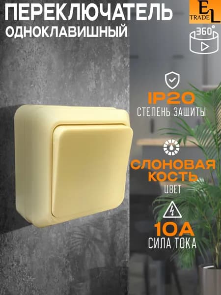 Выключатель одноклавишный открытой установки слоновая кость, IP20, 10А, Ладога