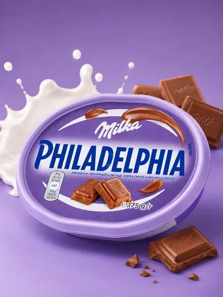 Сыр сливочный Philadelphia Milka десертный крем-сыр с молочным шоколадом, 175 г