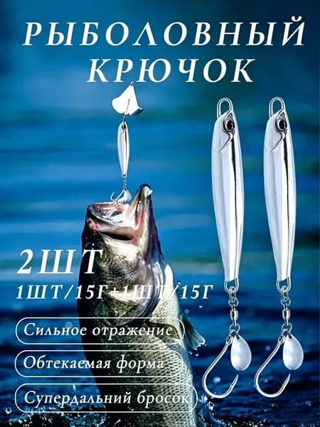 Блесна пилькер для рыбалки на щуку, жереха, окуня 2 шт/15 г, серебро