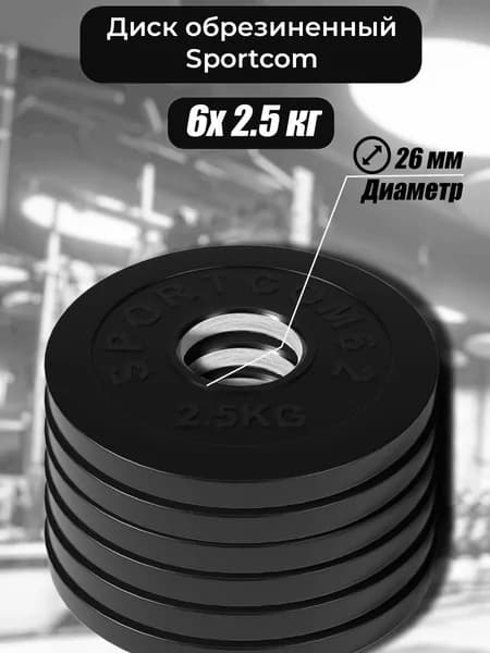 Комплект дисков обрезиненных для гантелей и штанги Sportcom 26мм 2,5кг / 6 шт.