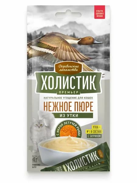 Деревенские лакомства для кошек, нежное пюре со вкусом утки, 40гр