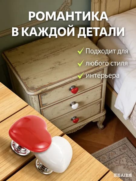 Универсальные кнопки в виде сердца красная и белая, 2 шт. Для унитаза, мебели и дверей
