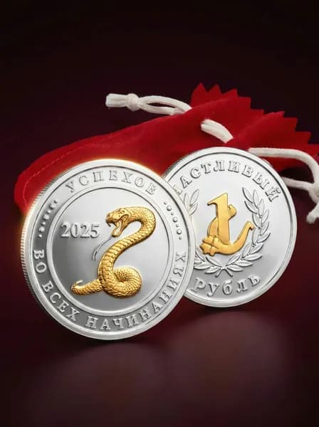 Монета сувенирная Змея из серебра 925 пробы