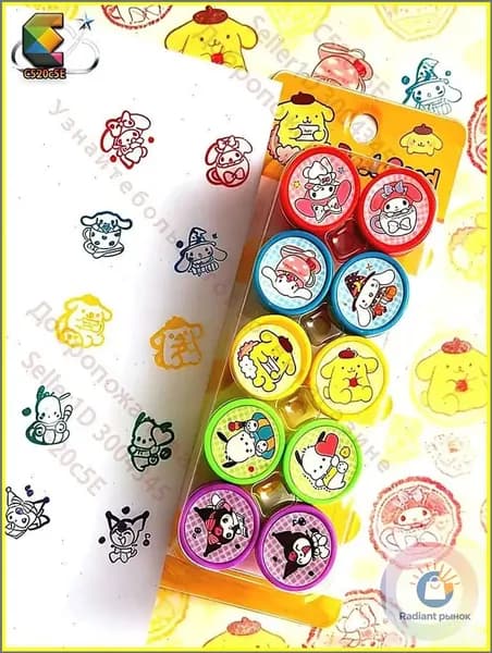 Набор детских цветных печатей с personnages Sanrio (10 шт.): яркие, безопасные, игрушка для мальчиков и девочек, для творчества и развития, идеально для дома и детского сада
