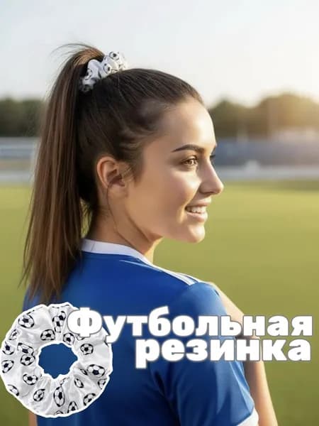 Резинка футбольная для волос белая с принтом футбол