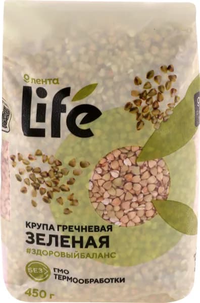 Крупа гречневая ЛЕНТА LIFE зеленая, 450г